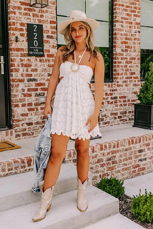 Hilton Head Happy Hour Halter Mini Dress Elegant Lace Mini Dress