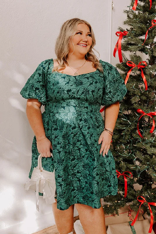 Holiday Happiness Jacquard Mini Dress in Hunter Green Curves Cozy Cowl Neck Mini Dress