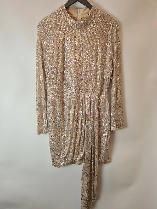 In The Style - Jac Jossa Silver Sequin Drape Mini Dress Size UK 16 **** V304 Comfortable Ruffle Mini Dress