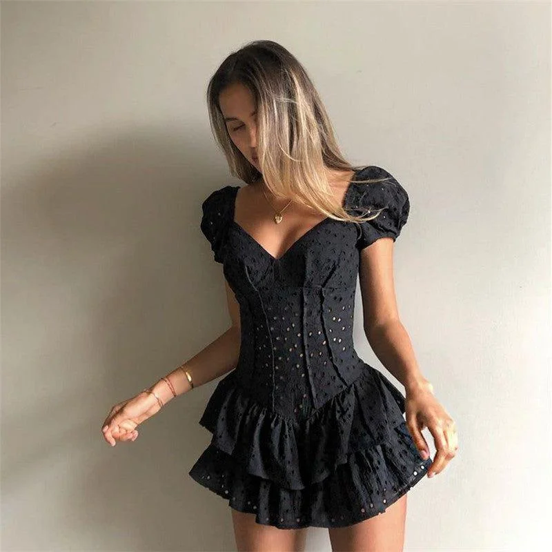 Nadia Ruffles Pleated Mini Dress Classic Black Mini Dress