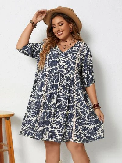 Plus Size Printed V-Neck Half Sleeve Mini Dress Fashionable Polka Dot Mini Dress