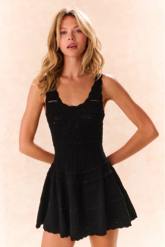 Ronelle Pointelle Scallop Mini Dress - BLACK Cozy Cotton Mini Dress