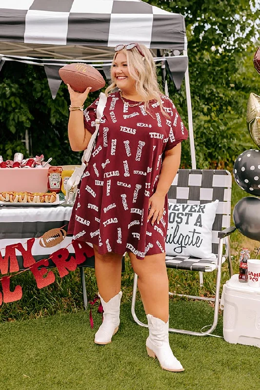 School Spirit Sequin Embroidered Mini Dress in Texas Maroon Curves Stylish Short-Sleeve Mini Dress