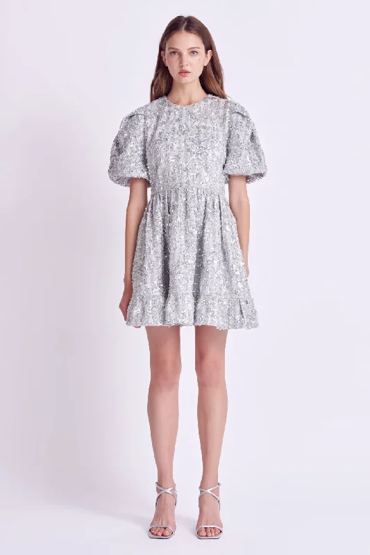 Sequin Tweed Tiered Mini Dress Fashionable Party Mini Dress