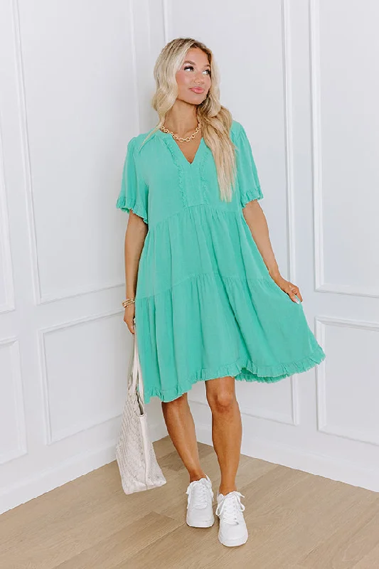 Simple Life Linen-Blend Mini Dress in Sea Glass Classic Floral Mini Dress