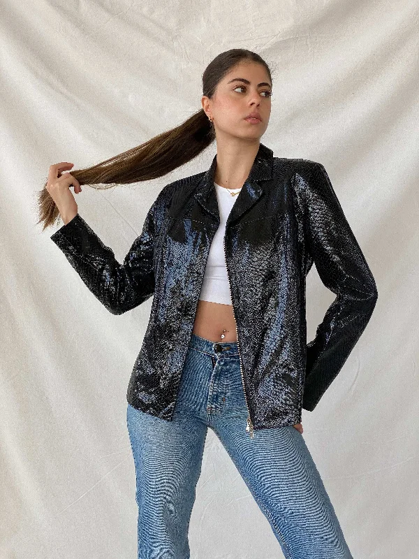 Vintage Alta Moda Firenze Black Snake Skin Leather Jacket - L Wool Jacket Cashmere Jacket Tweed Jacket Vintage Alta Moda Firenze Black Snake Skin Leather Jacket - L Wool Jacket Cashmere Jacket Tweed Jacket