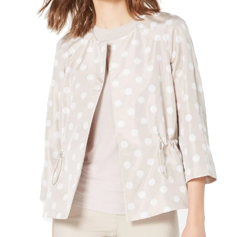 Anne Klein Printed Drawstring Open Front Jacket Embroidered Jacket Appliqued Jacket Beaded Jacket