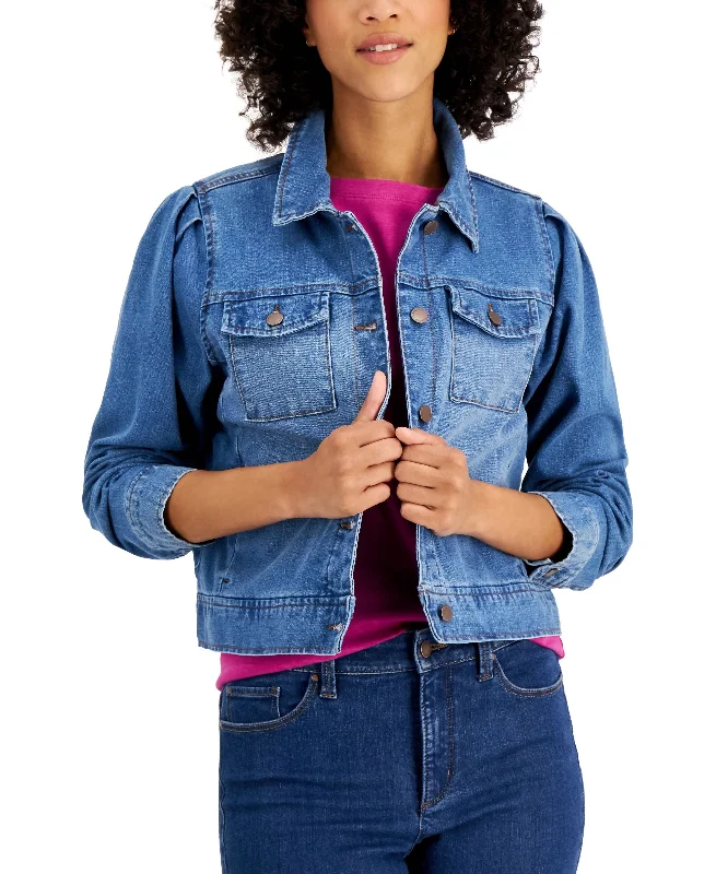 Charter Club Ocean Patch Denim Jacket Front Pockets Side Pockets Patch Pockets