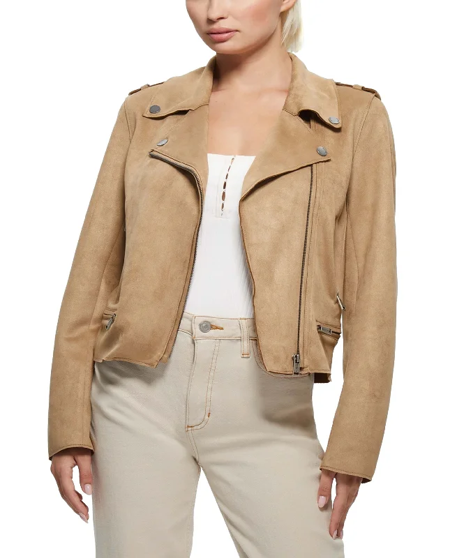 Guess Monica Faux Leather Moto Jacket Wool Fabric Cashmere Fabric Tweed Fabric