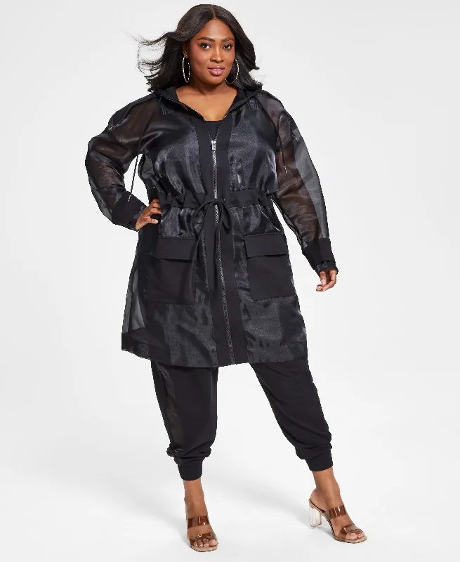 Nina Parker Trendy Plus Size Organza Anorak Jacket Welt Pockets Slit Pockets Flap Pockets Nina Parker Trendy Plus Size Organza Anorak Jacket Welt Pockets Slit Pockets Flap Pockets