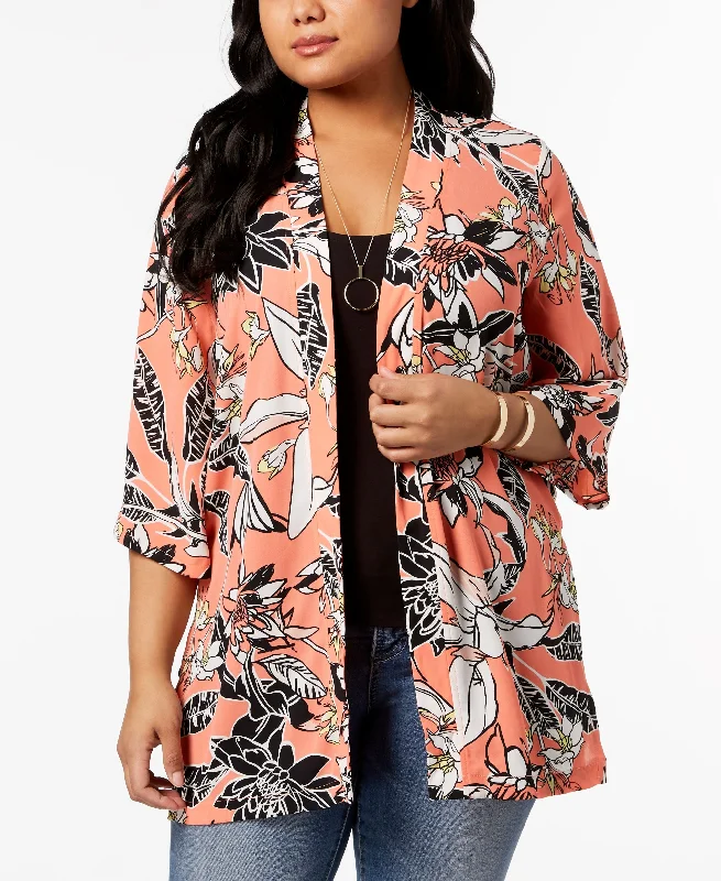 NY Collection Plus Size Printed Kimono Jacket Fleece Fabric Down Fabric Feather Fabric NY Collection Plus Size Printed Kimono Jacket Fleece Fabric Down Fabric Feather Fabric