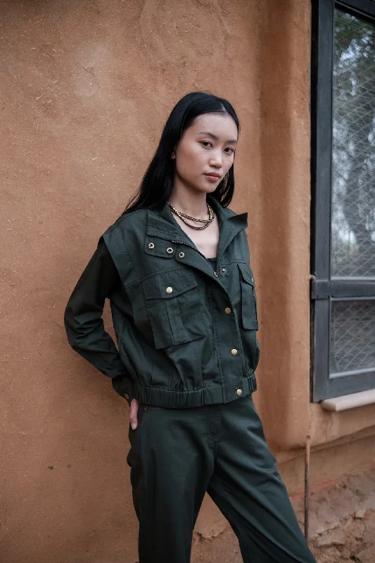 The Terra Tribe Deep Green Sheldon Cropped Jacket Tailored Jacket Straight Jacket A-Line Jacket