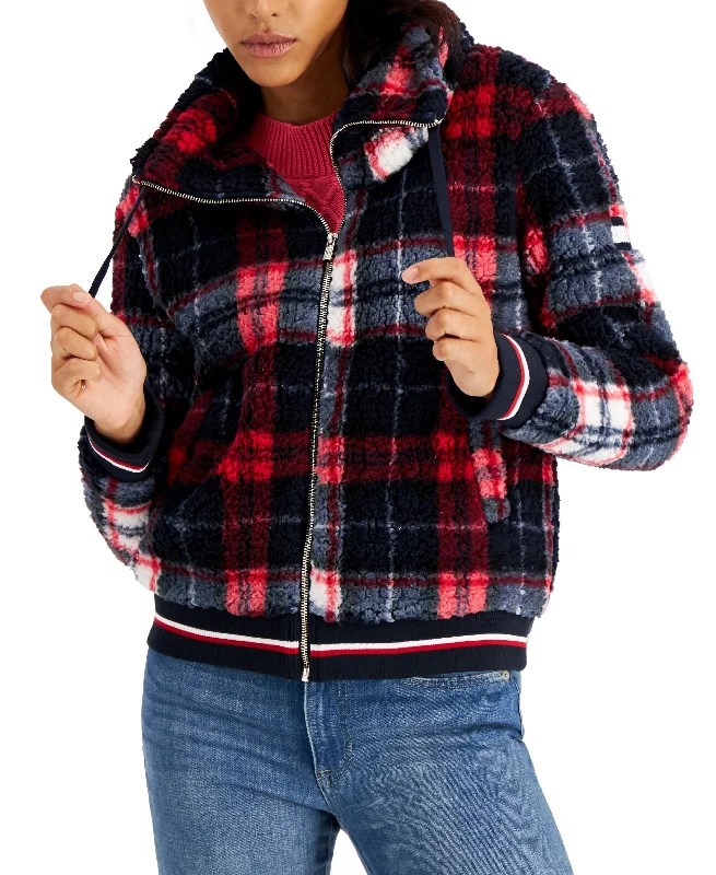 Tommy Hilfiger Womens Plaid Zip-Up Sherpa Jacket Mesh Jacket Canvas Jacket Denim Jacket
