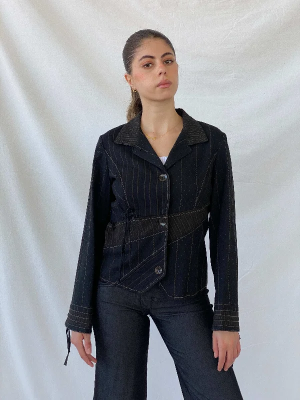 Vintage 90s Jacqueline Riu Whimsy Black Structured Light Jacket - M Cotton Jacket Linen Jacket Terry Jacket