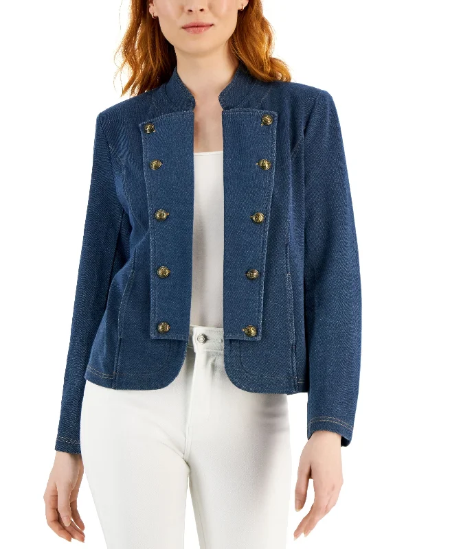 Women's Knit Denim Band Jacket Tailored Jacket Straight Jacket A-Line Jacket