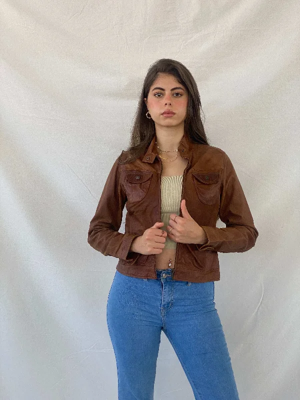 00s Next Genuine Leather Brown Jacket - S Wool Jacket Cashmere Jacket Tweed Jacket