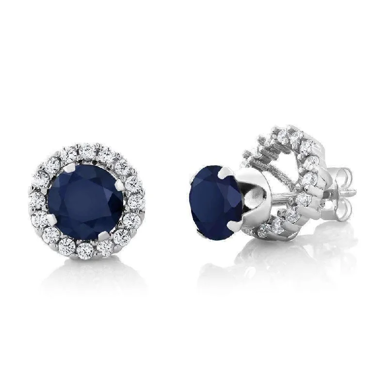 2CTW Genuine Sapphire 925 Sterling Silver Stud With Removable Halo Jacket IOBI Precious Gems Earrings Denim Jacket Leather Jacket Suede Jacket