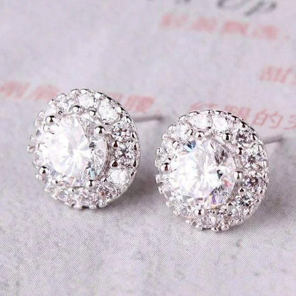 Crystal Solitaire Stud Earrings with Removable Halo Jacket Wool Fabric Cashmere Fabric Tweed Fabric