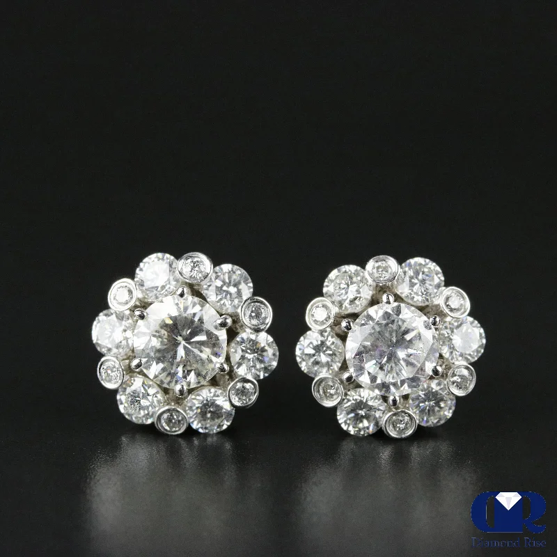 2.20 Carat Diamond Jacket Stud Earrings 18K White Gold With post Embroidered Jacket Appliqued Jacket Beaded Jacket