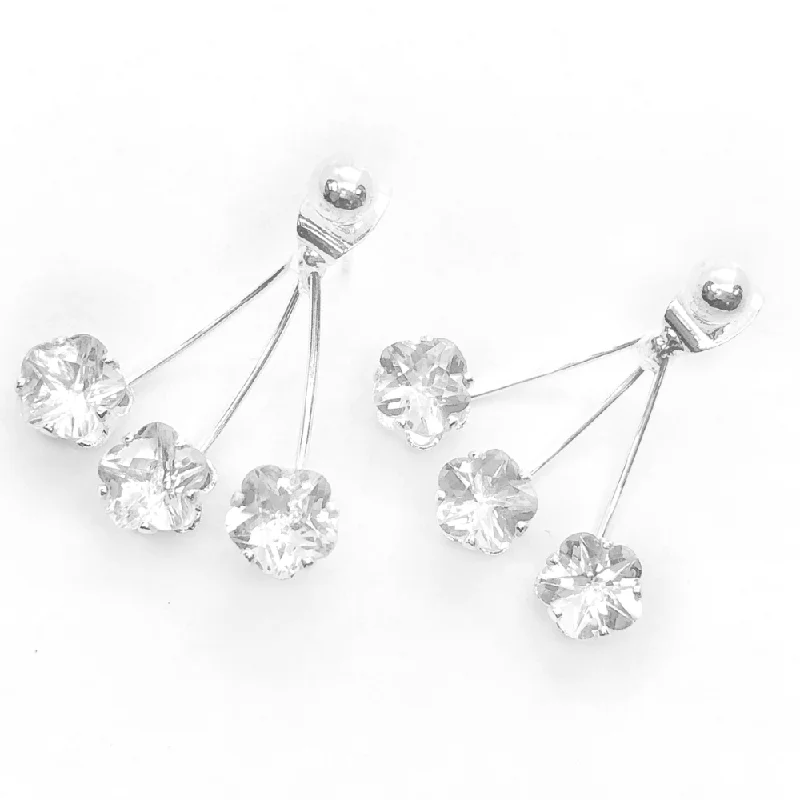 Ice Blossoms Stud Earrings & Crystal Jacket A-Line Jacket Boat Neck Shawl Collar