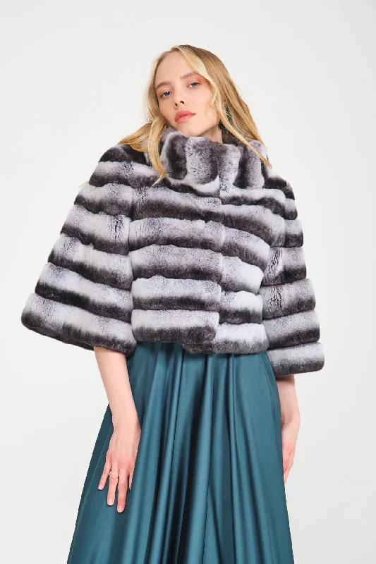 Naturel Chinchilla Pattern Rex Fur Jacket Denim Jacket Leather Jacket Suede Jacket