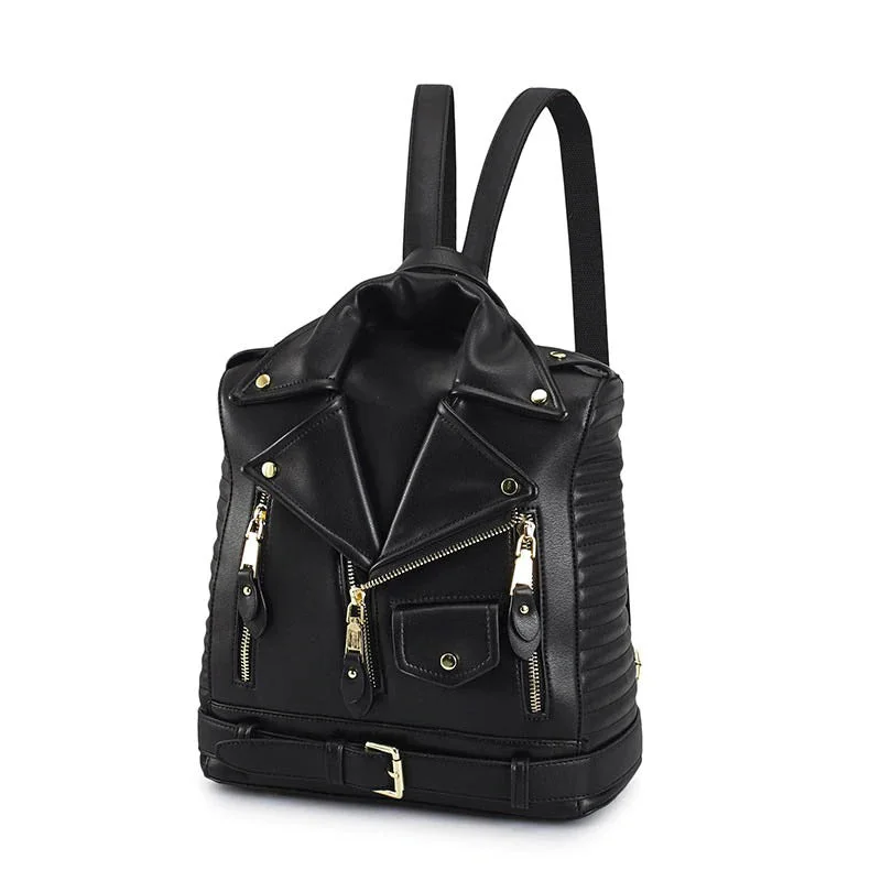 PU Leather Black Backpack "Jacket" / Rocker Chick Accessories Notch Collar Jacket Peter Pan Collar Jacket Cowl Neck Jacket