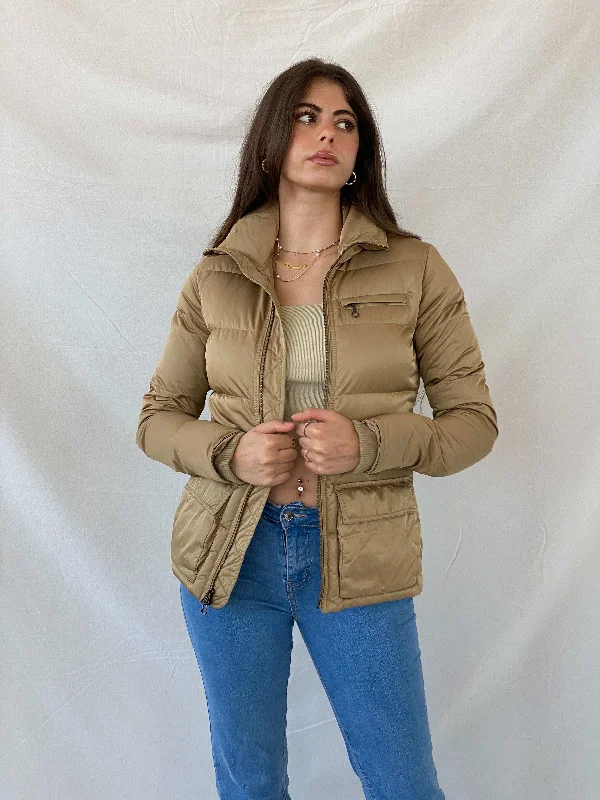 Ralph Lauren Gold Quilted Short Puffer Jacket - XS Tiered Jacket Buttoned Jacket Zippered Jacket