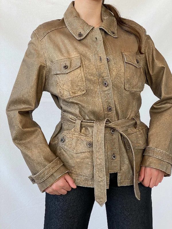Rick Cardona Designer Metallic Bronze Genuine Leather jacket - L Striped Jacket Polka Dot Jacket Floral Jacket