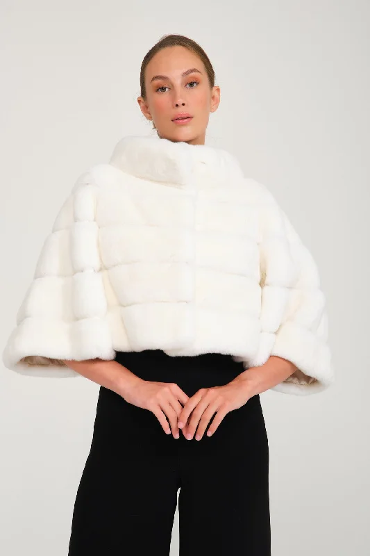 White Rex Fur Jacket Zippered Jacket Buttoned Jacket Snapped Jacket