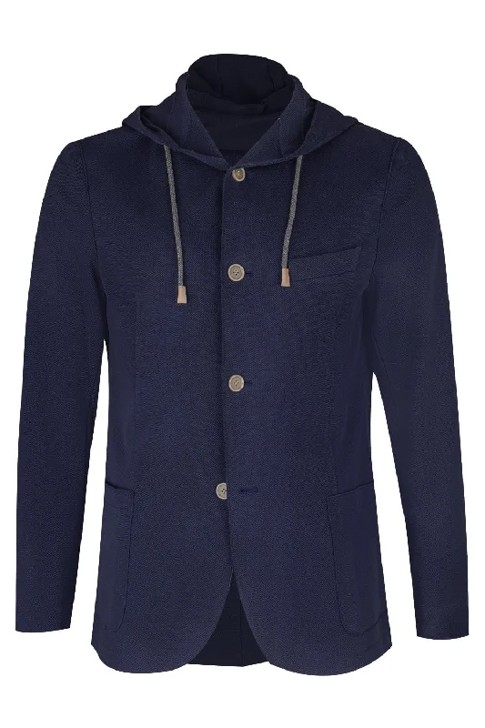 Hooded Jacket - Blue Wool Jacket Cashmere Jacket Tweed Jacket