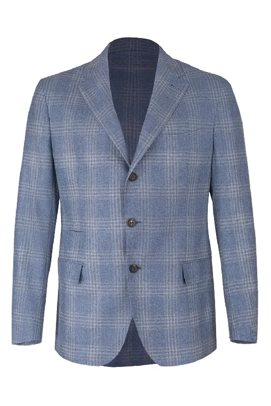 Single Breasted Jacket - Blue Boat Neck Shawl Collar Notched Collar