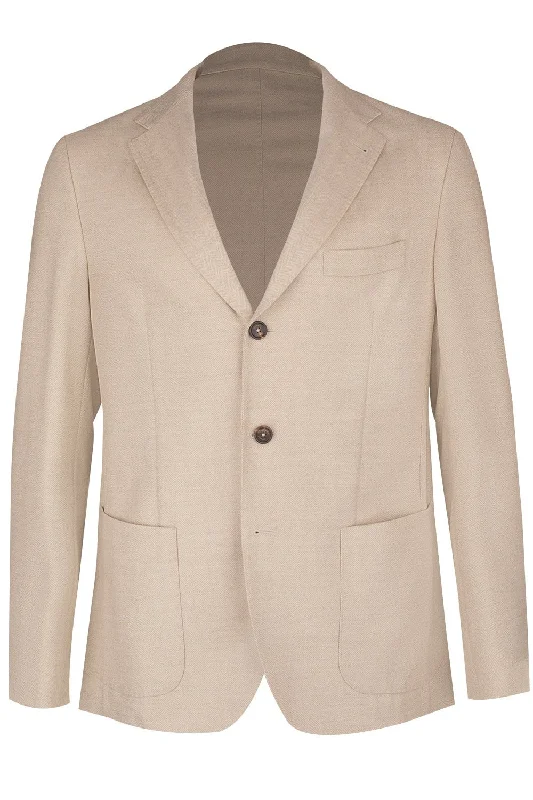 Single Breasted Rolled Three-Button Jacket - Sand Herringbone Jacket Checkered Jacket Solid Jacket