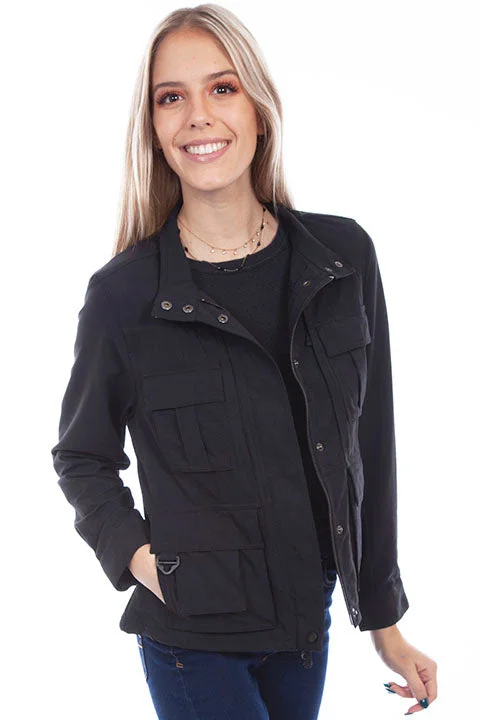 Scully Women's Multi Pocket Packable Travel Jacket Black Satin Fabric Silk Fabric Chiffon Fabric