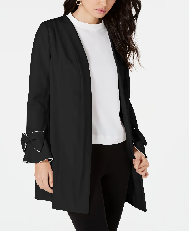 Alfani Piped Bow Sleeve Jacket Stand-Up Collar Roll-Neck Collar Turtle Neck