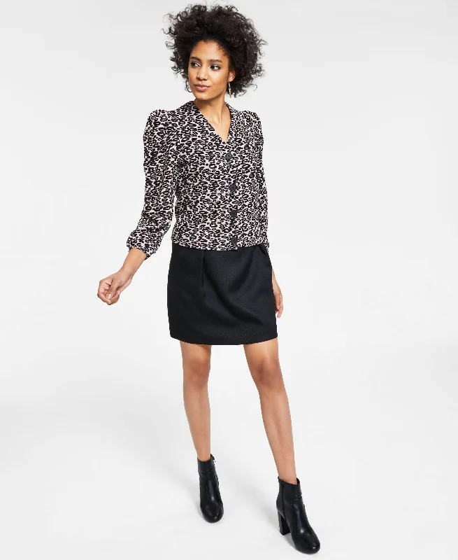 Bar III Animal Print Button Front Shirt Jacket Notch Collar Peter Pan Collar Cowl Neck