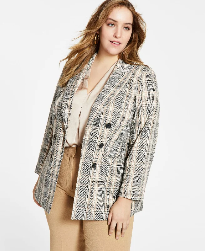Bar III Plus Size Plaid Open Front Jacket Cotton Jacket Linen Jacket Terry Jacket