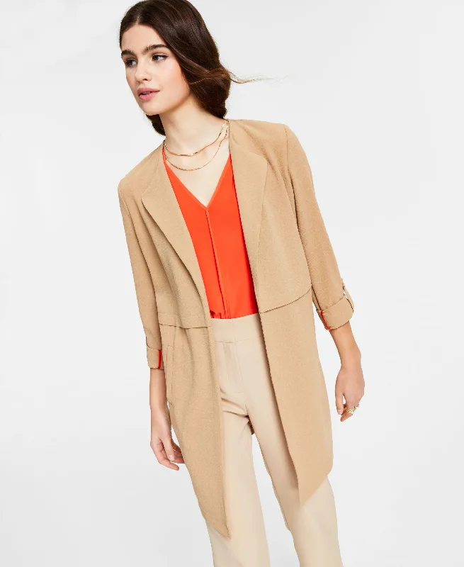 Bar III Womens Roll Tab Sleeve Duster Jacket Zippered Jacket Buttoned Jacket Snapped Jacket