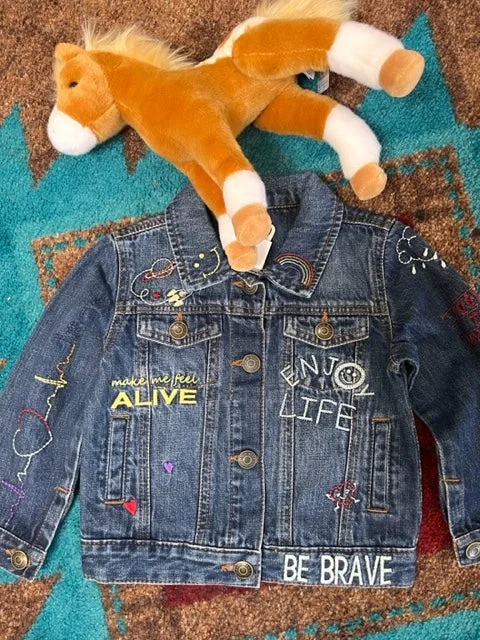 Bertie Lou Embroidered Denim Jacket Faux Fur Fabric Real Fur Fabric Shearling Fabric