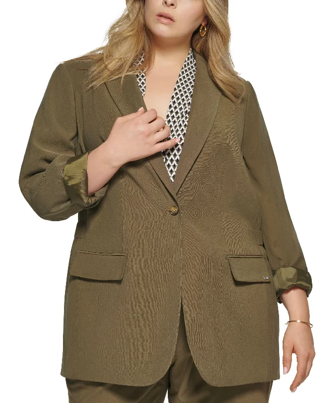 Calvin Klein Plus Size Elastic Back Jacket Zippered Jacket Buttoned Jacket Snapped Jacket