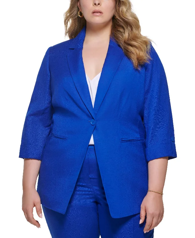 Calvin Klein Plus Size Linen Blend One Button Jacket Belted Jacket Elasticated Jacket Padded Jacket