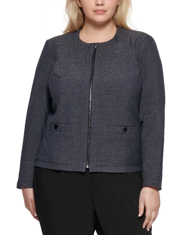 Calvin Klein Plus Size Zip Front Jacket Satin Jacket Silk Jacket Chiffon Jacket