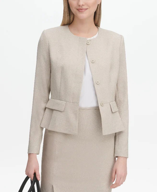 Calvin Klein Twill Collarless Peplum Jacket Zippered Front Buttoned Front Snap Front