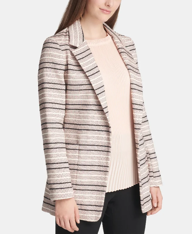 DKNY Striped Jacquard Open Front Jacket Denim Jacket Leather Jacket Suede Jacket