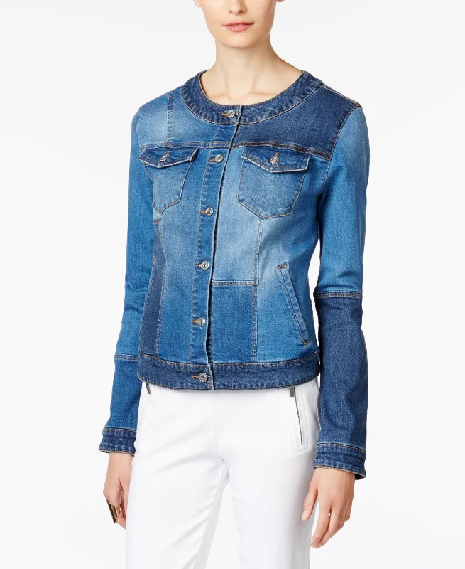 INC International Concepts Patchwork Denim Trucker Jacket Denim Jacket Leather Jacket Suede Jacket