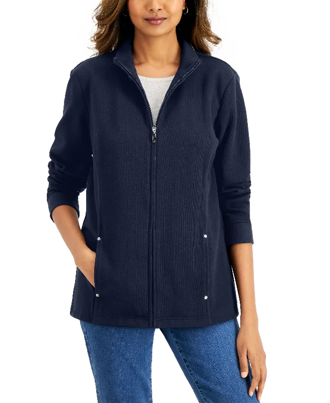 Karen Scott Mock Neck Jacket Zippered Jacket Buttoned Jacket Snapped Jacket
