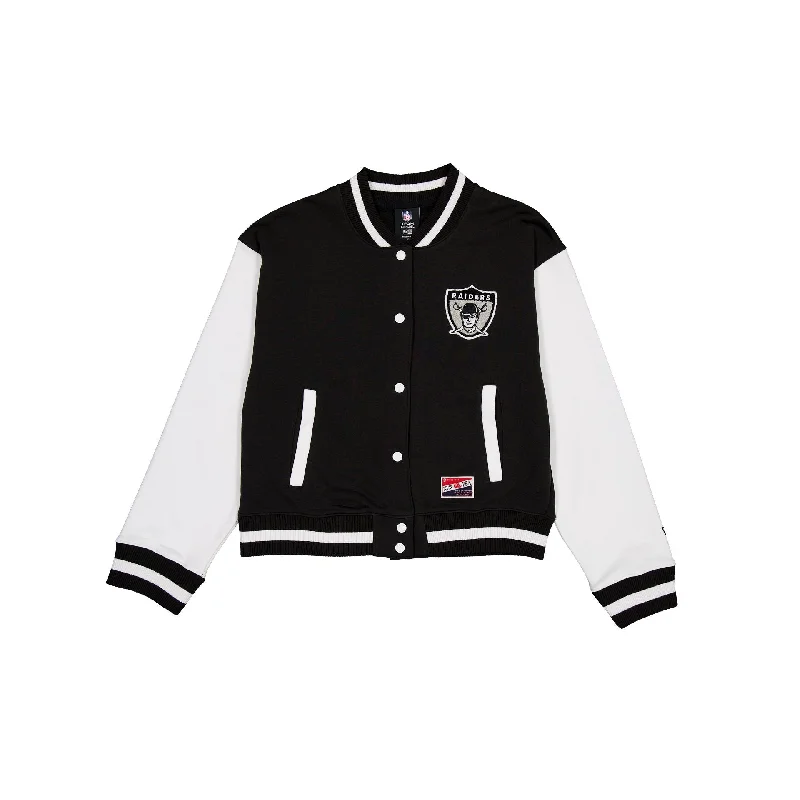 Las Vegas Raiders Throwback Fleece Women's Jacket Notch Collar Jacket Peter Pan Collar Jacket Cowl Neck Jacket
