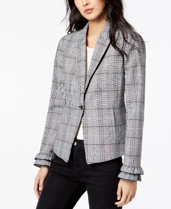 Maison Jules Menswear Plaid Fitted One Button Jacket Insulated Jacket Fitted Jacket Loose Jacket