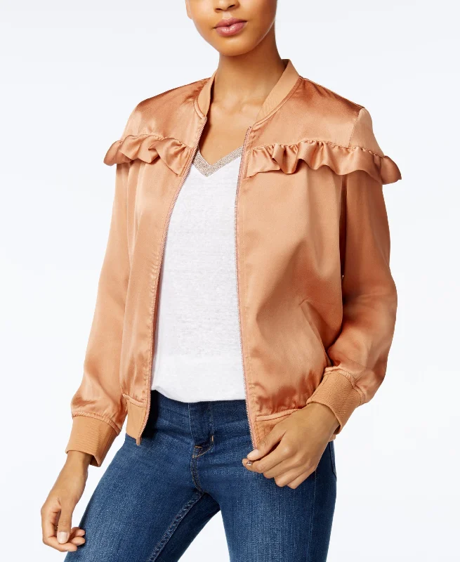 Maison Jules Ruffled Bomber Jacket Chenille Fabric Brocade Fabric Lace Fabric