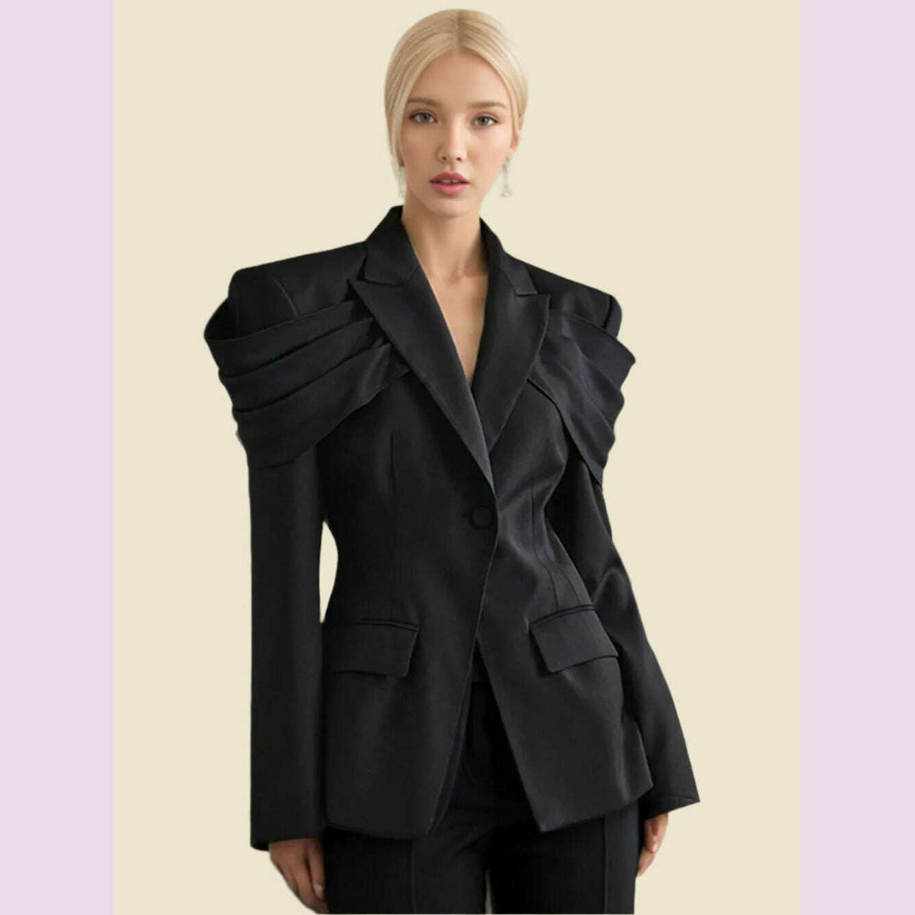 Modphy Women Chic Office Lady Spliced Fold Design Single Button Blazer Jacket Fashion Long Sleeve Ladies Outerwear Stylish Tops Corduroy Jacket Velvet Jacket Brocade Jacket