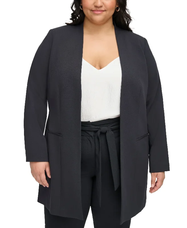 Plus Size Collarless Topper Jacket Ribbed Jacket Pleated Jacket Ruffled Jacket